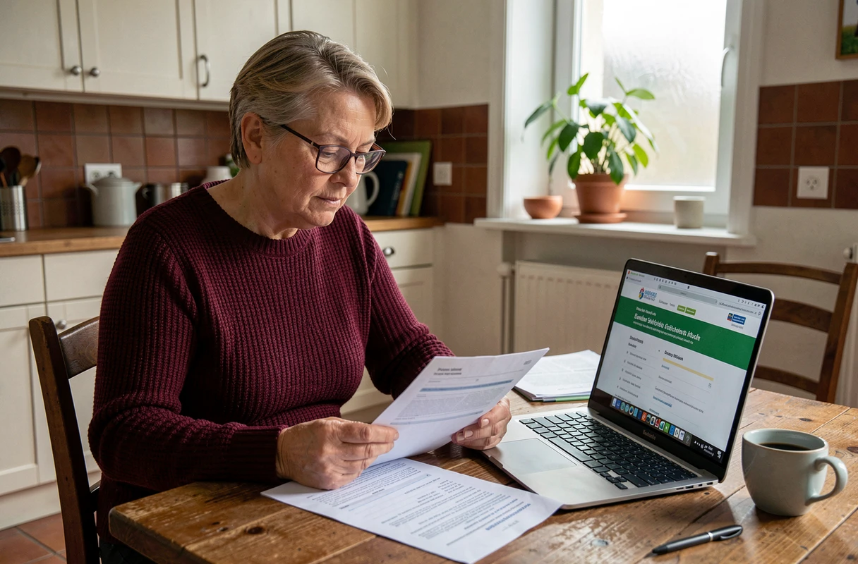 Femme consultant les documents d'aides financières pour le remplacement de chaudière à Bruxelles