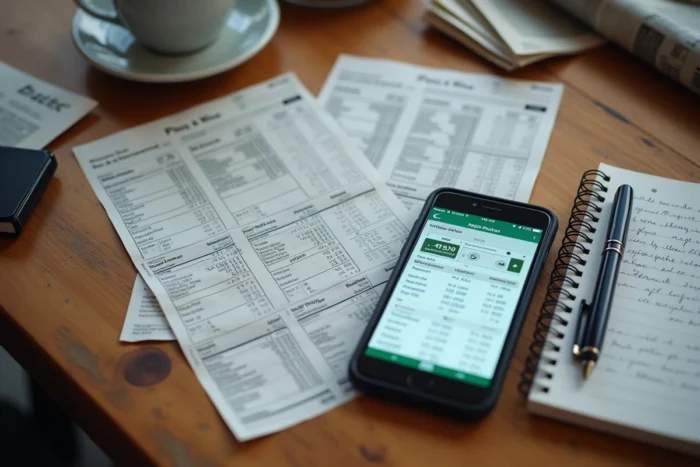 Vue aérienne de fiches de paris au trot, smartphone avec données officielles et notes manuscrites sur table